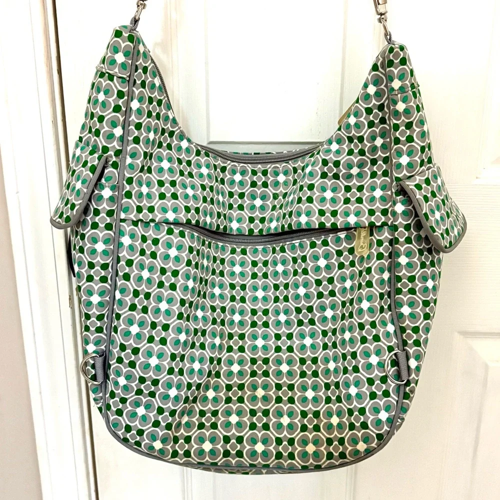 The Bumble Collection Crossbody Floral Print Grey & Green Diaper Bag